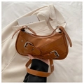 Sac à épaule vintage en cuir PU marron avec boucles en métal argenté décoratives - Marron
