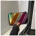 Detailed shot of rainbow patchwork leather crossbody bag with silver chain and studs - Black