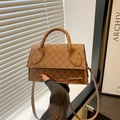 Borsa a tracolla marrone retrò con motivo geometrico e dettagli dorati - Marrone