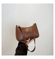 Classic dark brown baguette shoulder bag with stylish silver metal bow decoration - Brown