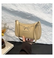 Elegant khaki bow knot baguette bag in sleek synthetic leather for a chic woman style - Khaki
