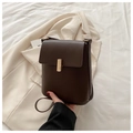 Minimalistische donkerbruine leren crossbodytas met een strakke gouden metalen sluiting - koffiekleur