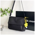 Black nylon messenger bag with adjustable strap and yellow sunflower charm detail - Black (With Pendant)