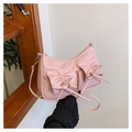 Sac à main rose en similicuir avec nœuds, poches avant et bandoulière pour femmes - Rose
