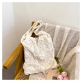 White crochet shoulder bag with elegant pearl beads and textured knit pattern - Off White