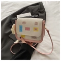Rosa und beige Patchwork-Einkaufstasche mit Cartoon-Aufklebern und Spitzenbesatz - Rosa Ohne Anhänger