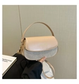 Beige und silberne Pailletten-Handtasche mit Griff und Umhängeriemen - Khaki