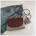 Vintage Umhängetasche und Mini-Tasche Set mit klassischem Muster auf weißem Stoffhintergrund - Grau 2-Teiliges Set