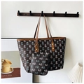 Set borsa tote scura con stampa palma e pochette con cerniera coordinata per donna - Stampa a Palme (Set da 2 Pezzi) / Marrone