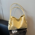 Minimalist light yellow PU leather tote bag with stylish drawstring knots and slim straps - Yellow