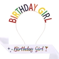 Regenbogen Birthday Girl Stirnband und Schärpen Set für Mädchen Party Deko - Birthday Girl Stirnband und Mehrfarbige Stern-Stil Birthday Girl Schärpe