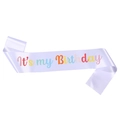 Écharpe d'anniversaire satinée lilas avec lettrage arc-en-ciel 'It's my Birthday' - Taille unique / It's My Birthday Style Blanc Arc-en-ciel (JD066)