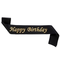 Elegante fascia Happy Birthday in raso nero con scritte dorate per feste di compleanno - Taglia unica / Nero Con Lettere Dorate