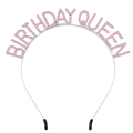 Detail van Birthday Queen tiara met roze strass steentjes en zilveren metalen frame - Birthday Queen Roze Haarband