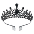 Elegant vintage gothic black crystal bridal tiara with rhinestones and hair combs for parties - Black