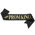 Glittery black Prom King sash with gold foil lettering and crown plus safety pin - One Size / Gold Letter Black (PROM KING)