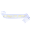 Banda de satén blanco con texto Congratulations dorado y coronas para fiestas de graduación - Talla única / Blanco Con Texto Dorado