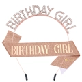 Set de fiesta con tiara Birthday Girl oro rosa y banda de purpurina para niñas - Juego Oro Rosa