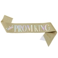 Glittering gold PROM KING sash with holographic lettering and crown for party events - One Size / Holographic Gold (PROM KING)