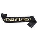 Banda de satén negro elegante con letras doradas de Congratulations para fiesta de graduación - Talla única / Negro Dorado