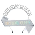 Set Birthday Queen avec diadème en strass argentés et écharpe pailletée pour anniversaire - Argent Iridescent Serre-tête et Écharpe
