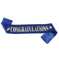 Fascia Congratulations in raso blu scuro con scritte dorate e corona per laurea - Taglia unica / Lettere Blu Dorate