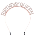Roségouden Birthday Queen haarrand met strassteentjes voor verjaardagsfeest decoratie - Birthday Queen Roségoud Haarband