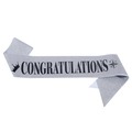 Silver glitter sash with black Congratulations text and crown for graduation parties - Silver With Black Text
