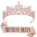 Rosegoldenes Birthday Queen Set mit funkelnder Krone und glitzernder Schärpe für Frauen - Einheitsgröße / Roségold