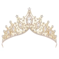 Tiara barocca dorata con cristalli e strass bianchi per matrimoni e feste - Oro