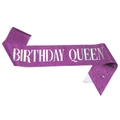 Écharpe violette scintillante avec lettrage Birthday Queen argenté et épingle - Taille unique / Violet Holographique - QUEEN