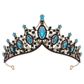 Corona vintage dorata con cristalli neri e gemme verde acqua per feste da ballo - Oro Zircone Blu Lago