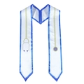 White and blue satin graduation honor stole with rhinestone stethoscope for medical students - One Size / White with Blue Border