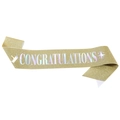 Golden glitter party sash with holographic Congratulations text and crown icon - Gold Iridescent