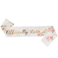 White floral satin retirement sash with gold Officially Retired foil lettering - Gold Print