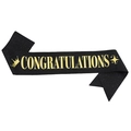 Black glitter party sash with gold Congratulations text and star crown icons - Black Gold