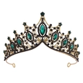 Couronne dorée vintage avec pierres marquises vert émeraude et strass noirs - Or Zircon Vert