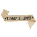 Glittery gold congratulations sash with black crown and star print for graduation - Gold with Black Text
