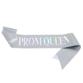 Silver glitter Prom Queen sash with iridescent laser lettering for party events - Silver AB