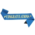 Blue glitter congratulations sash with gold crown and star print for party events - Royal Blue With Gold Letter