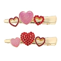 Zweiteiliges Set mit rosa und roten Kristall-Herz-Haarspangen und goldener Legierung - Herz Haarklammern