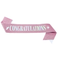 Pink glitter sash with holographic Congratulations text for graduation and parties - Iridescent Pink