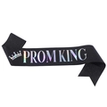 Black glitter PROM KING sash with holographic lettering and crown for party events - One Size / Holographic Black (PROM KING)