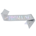 Silver glitter PROM KING sash with holographic lettering and crown for party events - One Size / Holographic Silver (PROM KING)