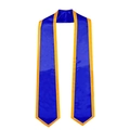 Royal blue graduation stole with orange gold trim made of glossy satin fabric - One Size / Blue with Gold Border