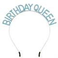 Silver birthday queen tiara with blue rhinestones for women party decorations - Blue Birthday Queen Headband