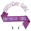 Birthday Girl set with purple rhinestone tiara and sparkling dark purple sash - Holographic Purple Set