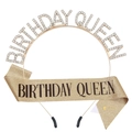 Set fascia Birthday Queen con strass dorati e sciarpa glitterata per festa compleanno - Oro Chiaro Lettera Nera Cerchietto e Fascia
