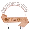 Set Birthday Queen oro rosa con cerchietto di strass e fascia glitter per feste - Oro Rosa Cerchietto e Fascia