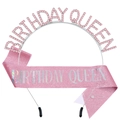 Set écharpe rose pailletée Birthday Queen et diadème en strass argentés pour femme - Rose Iridescent Serre-tête et Écharpe